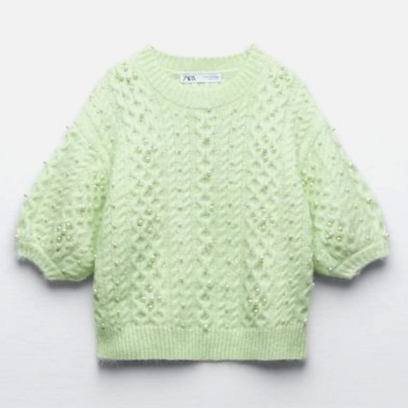 Zara Pearl Knit Crew Neck Sweater Top - Picture 5 of 10